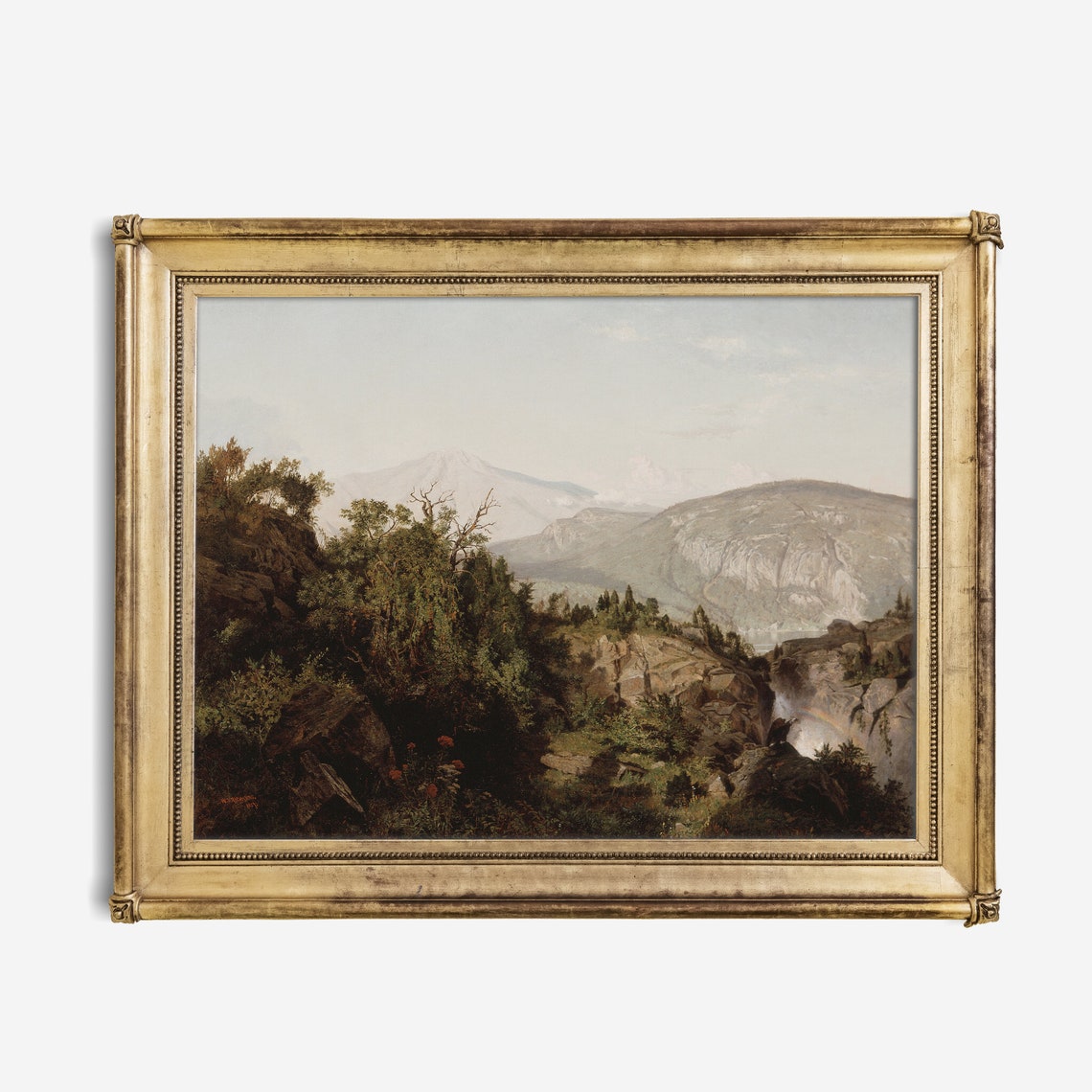 Rocky Mountain Gorge with Hazy Peaks Classic Landscape Painting Poster - Image 3