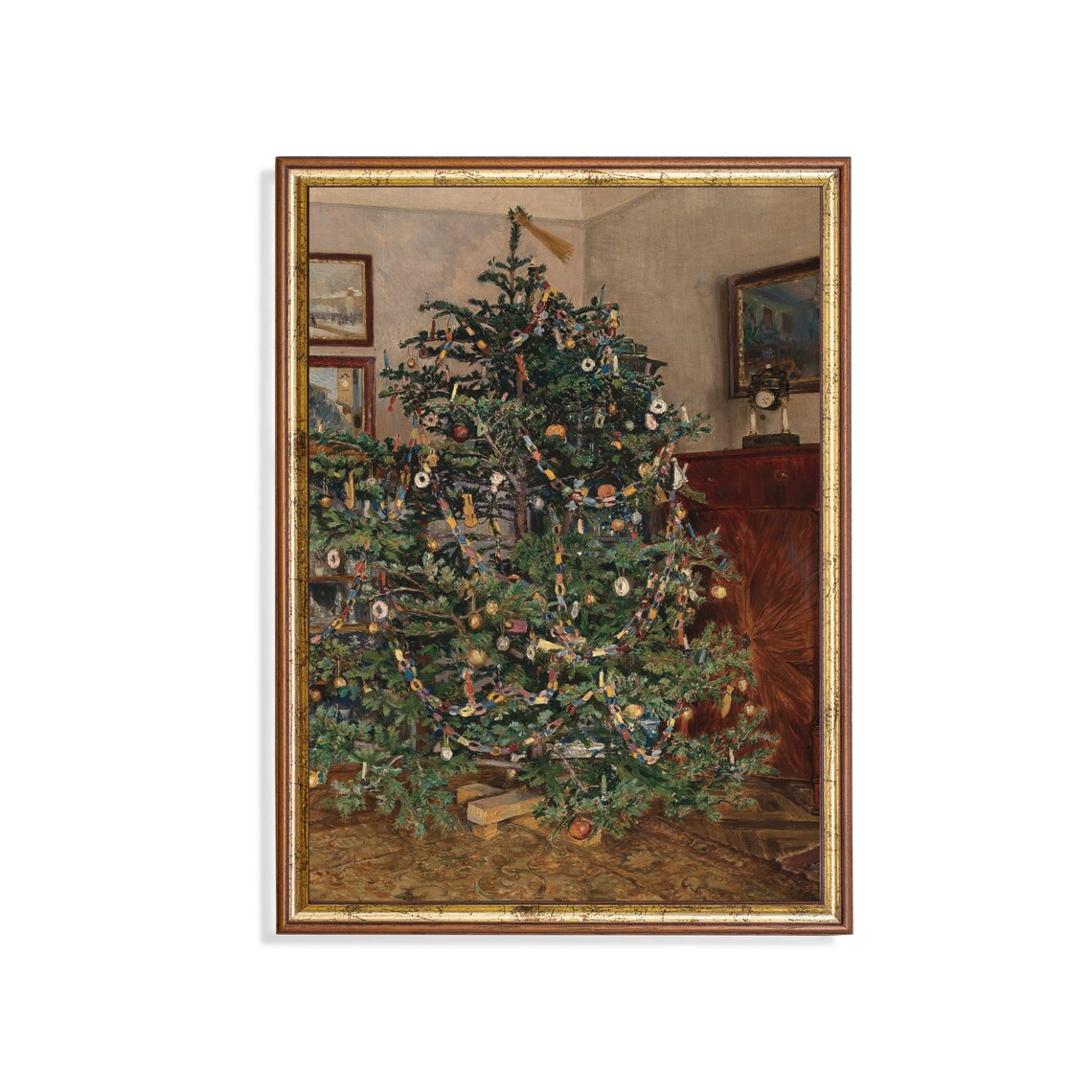 Vintage Christmas Tree Painting, Christmas Eve Art Print