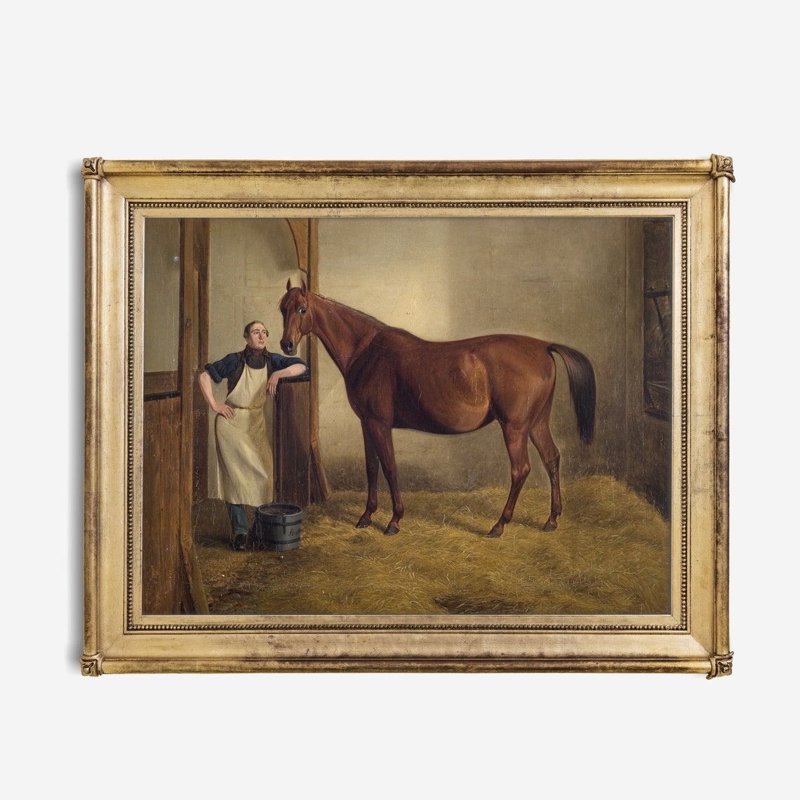 Stable Hand Leaning by a Bay Horse in the Straw Painting Poster - Image 2