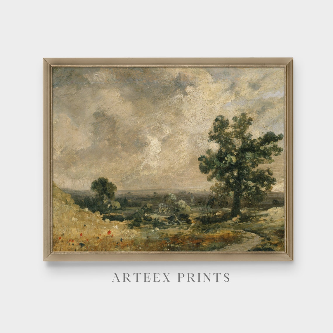 Rustic Country Landscape With Lone Tree and Cloudy Sky Vintage Poster - Image 3
