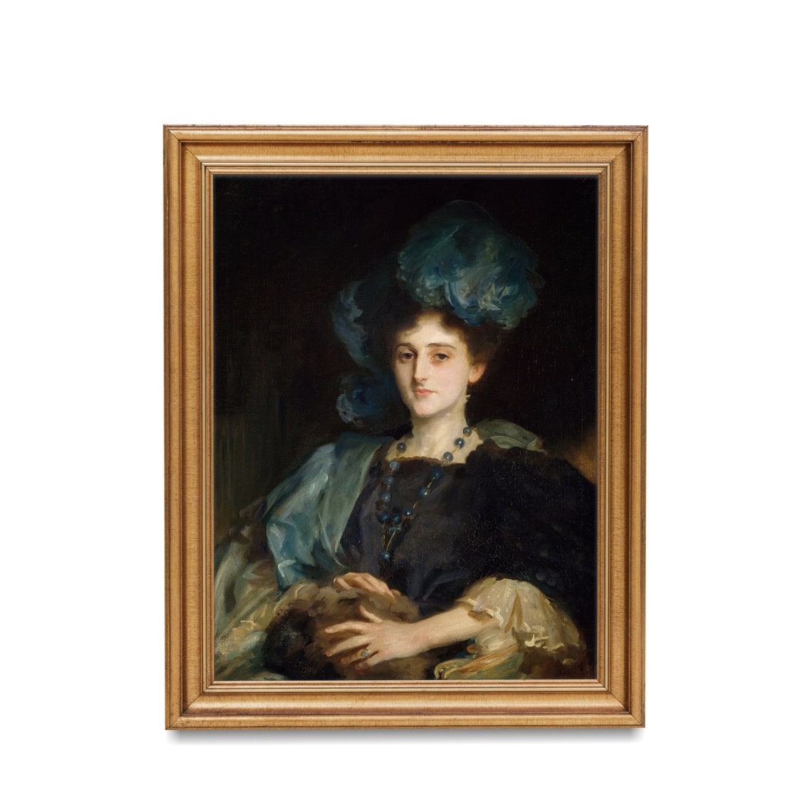 Lady in Black with Turquoise Hat and Beaded Necklace Vintage Poster - Image 2