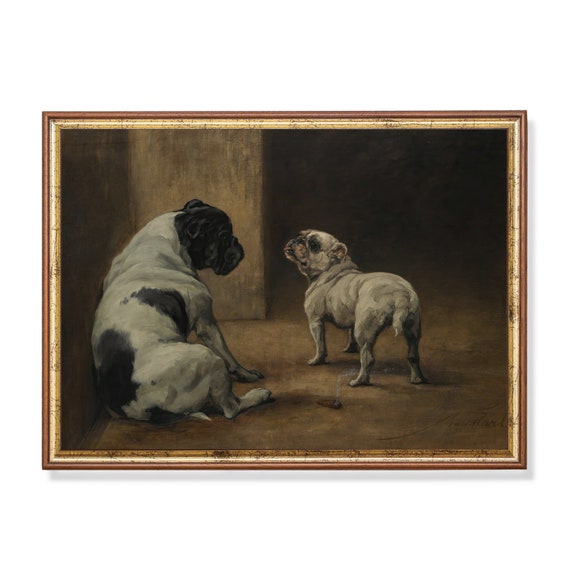 Mailed Print Vintage Dogs Painting Antique Artwork Dog Lover Gift Moody Rustic Print Animal Wall Art Printed And Shipped
