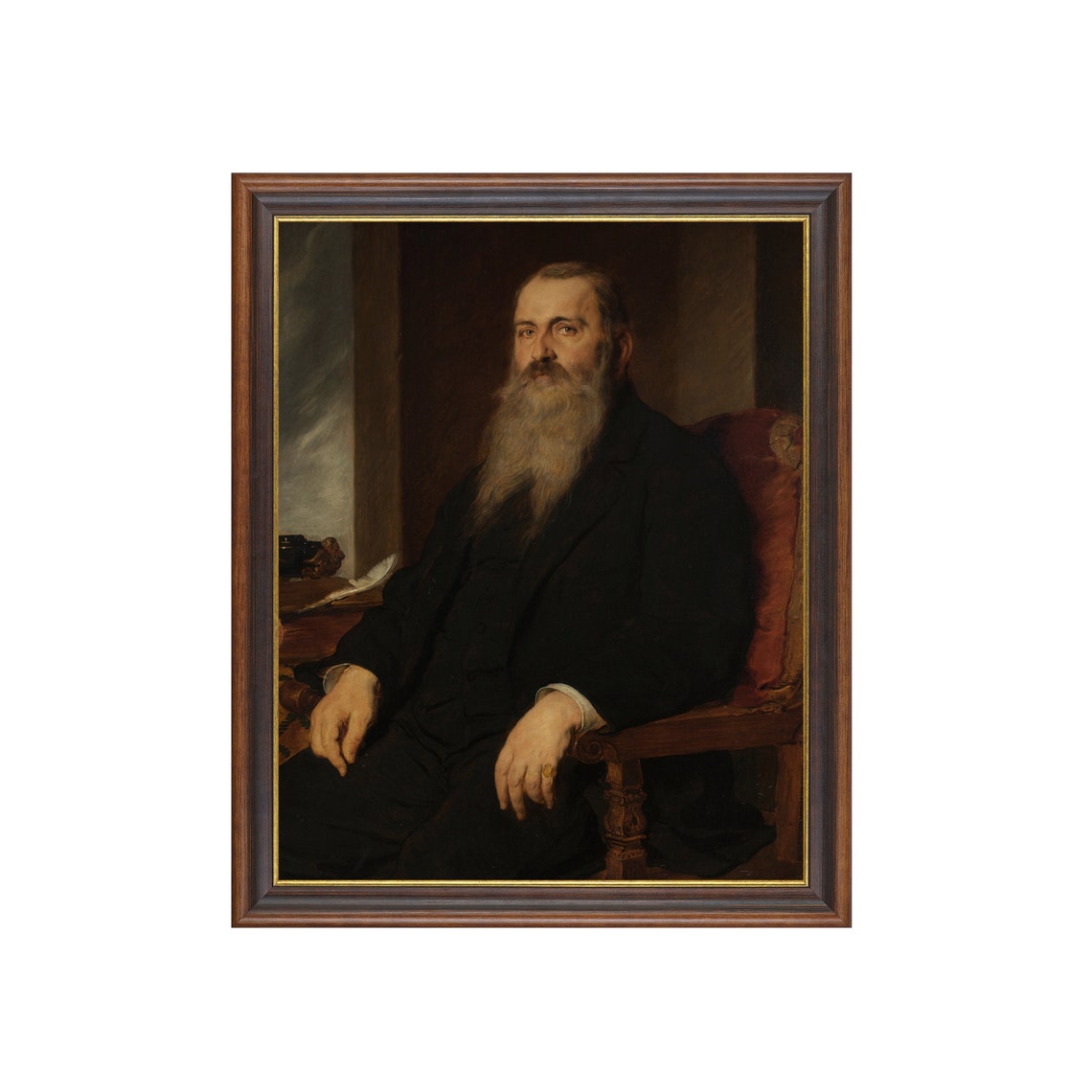 Seated Bearded Gentleman in Dark Suit Formal Vintage Portrait Poster - Image 3