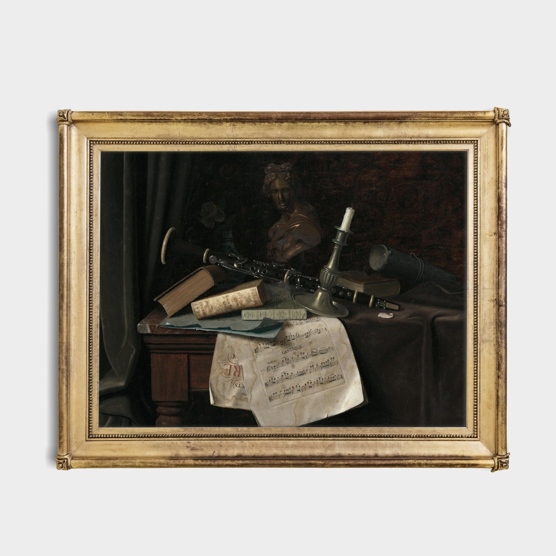Clarinet Books and Sheet Music on a Table Antique Still Life Poster - Image 2