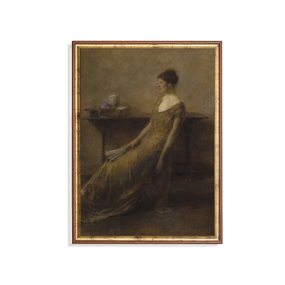 Woman in a Gold Gown Seated Portrait Vintage Tonalist Painting Poster