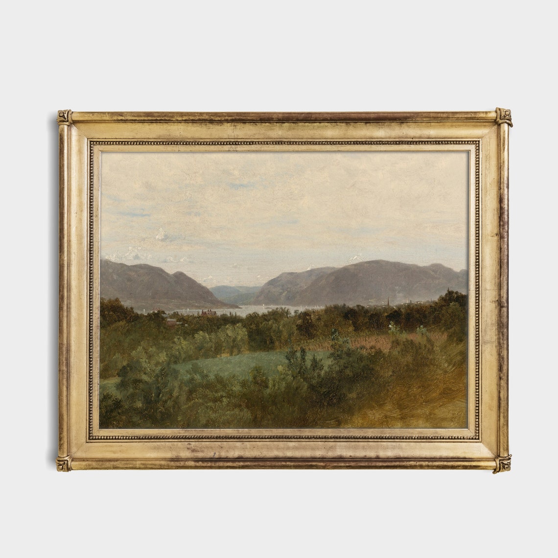 Serene Misty Mountain Valley and Lake Landscape Painting Wall Art - Image 2