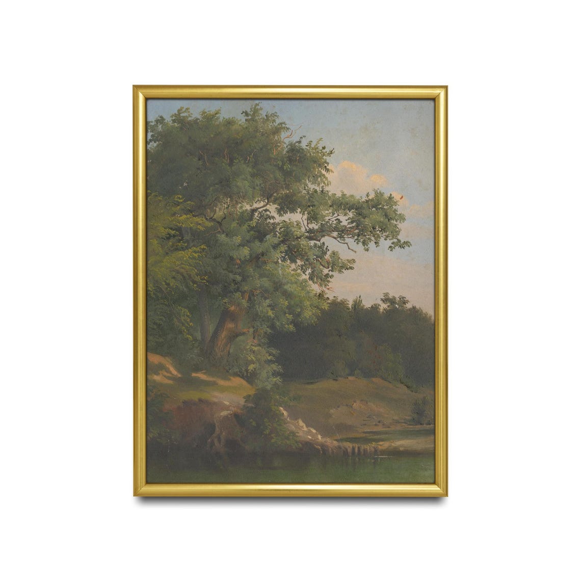 Majestic Old Oak Tree by a Quiet River Vintage Riverside Scene Poster - Image 2