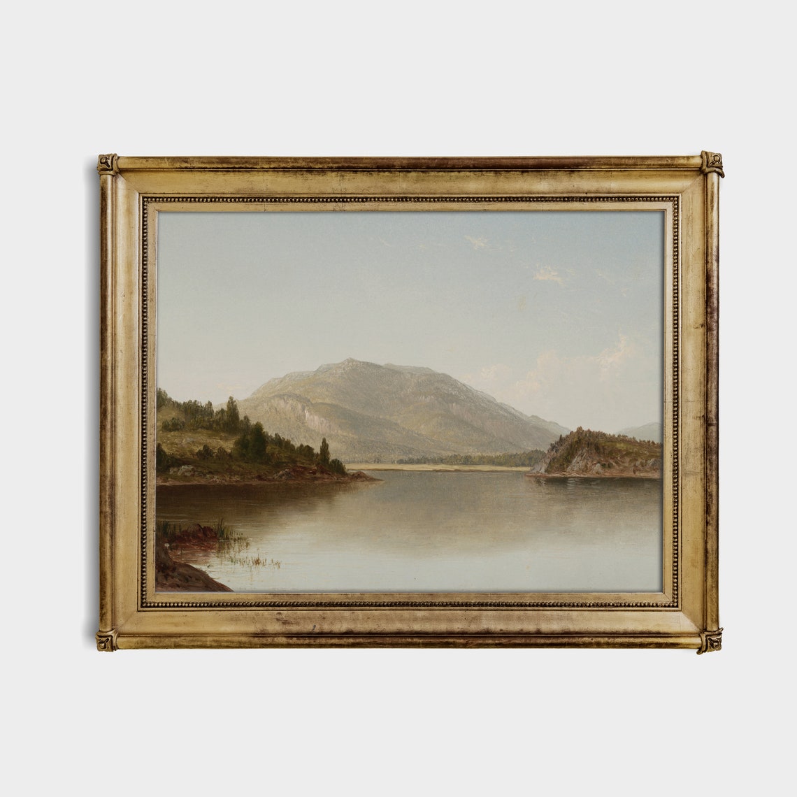 Serene Mountain Lake Vintage Oil Landscape Antique Nature Poster - Image 4