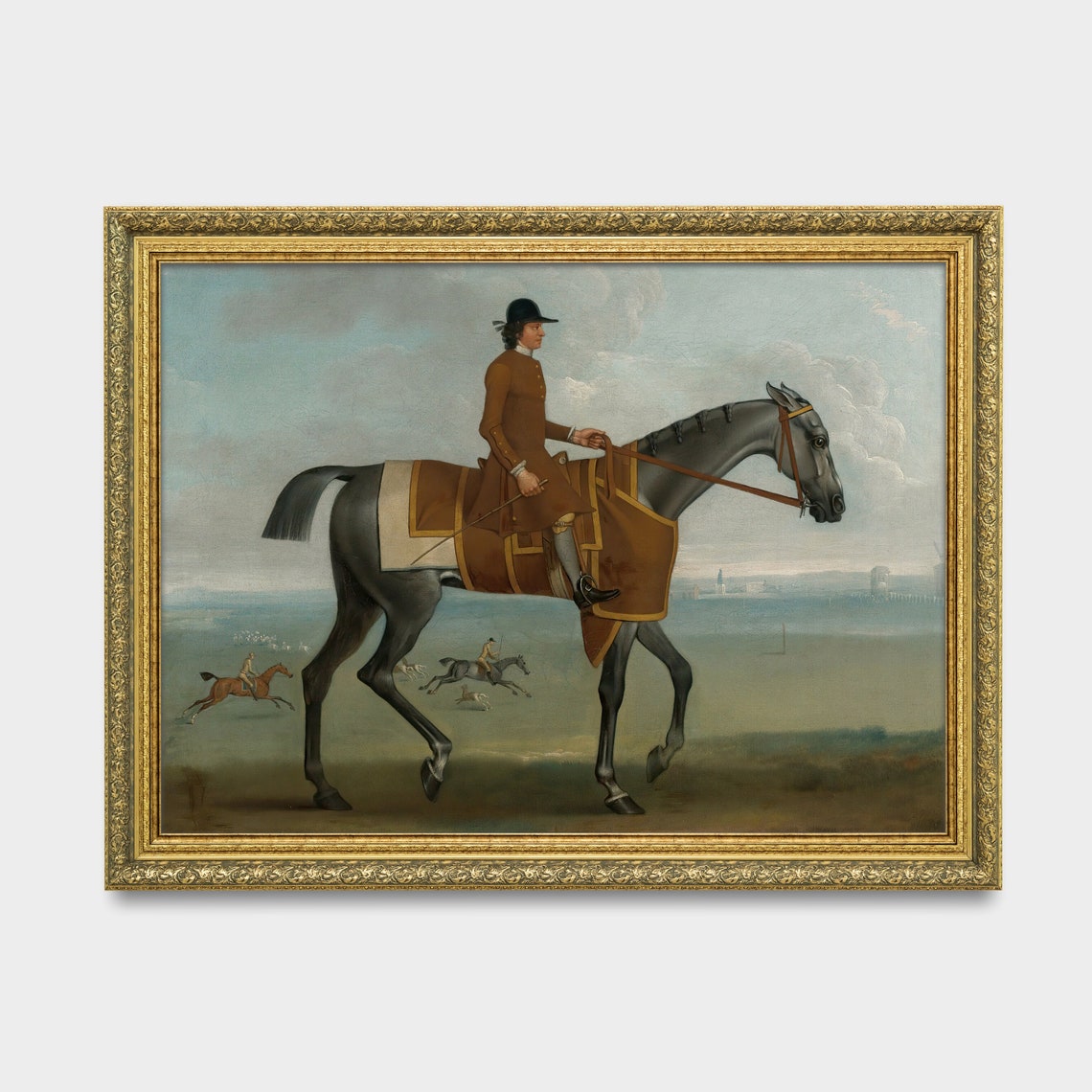Jockey in Brown Silks Riding a Grey Racehorse Antique Sporting Poster - Image 3