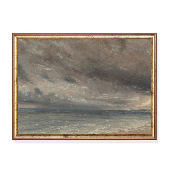 Printed And Shipped Vintage Seascape Painting Coastal Moody Beach Art Cloud Painting Sky Wall Art Antique Prints Fine Art