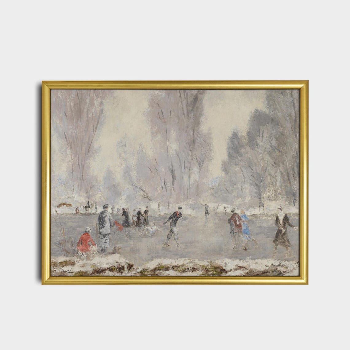 Ice Skaters on a Frozen Pond Winter Scene Vintage Holiday Poster - Image 2