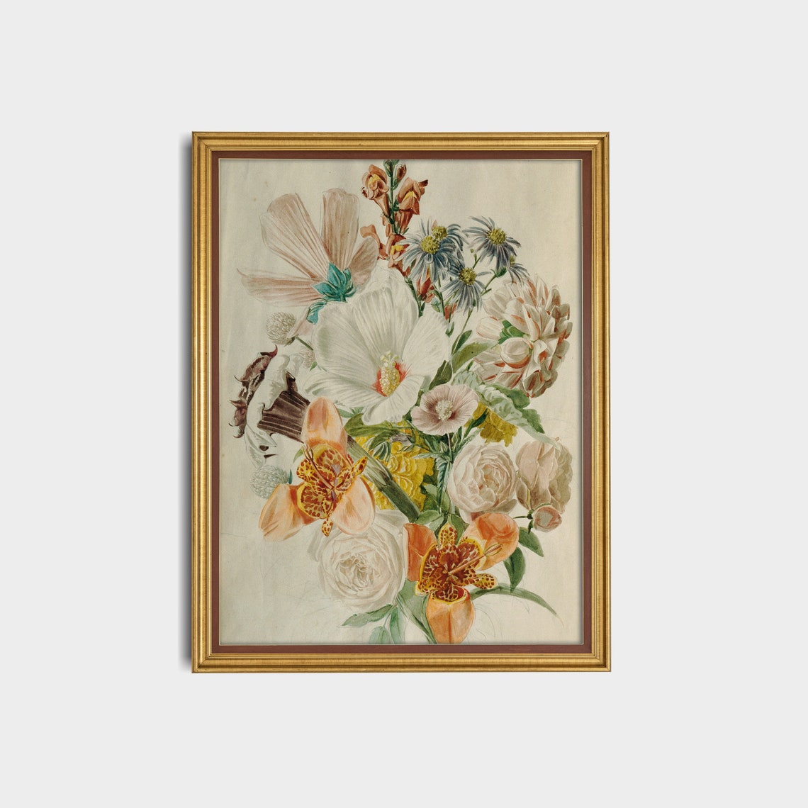 Victorian Watercolor Flower Bouquet with Lilies and Roses Poster - Image 2