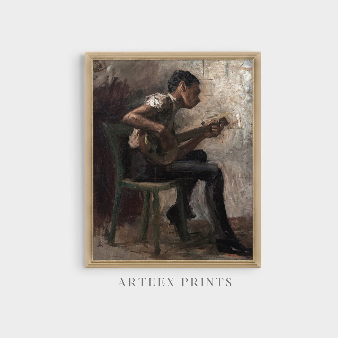 Vintage Man Playing Guitar Portrait Art Print - Image 3
