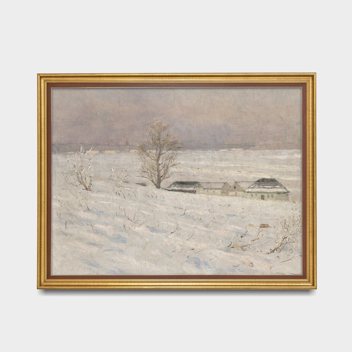 Snow Covered Field With Farmhouses Antique Winter Scene Poster - Image 3