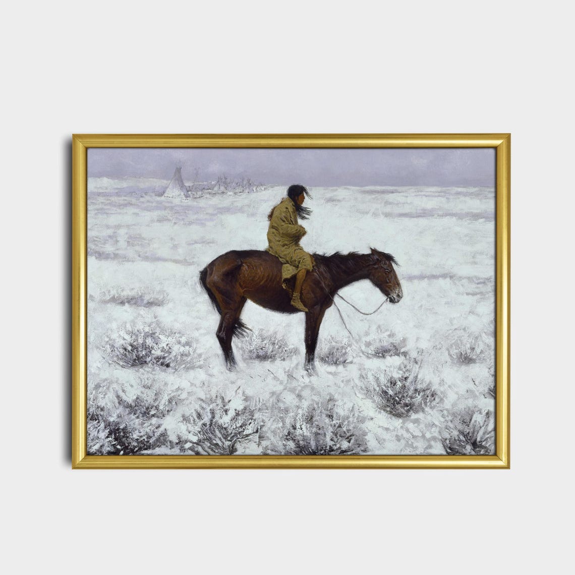 Native American Rider In A Snowy Prairie Vintage Western Poster - Image 2