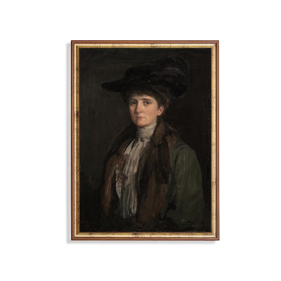 Woman in Dark Hat and Fur Coat Moody Vintage Portrait Poster