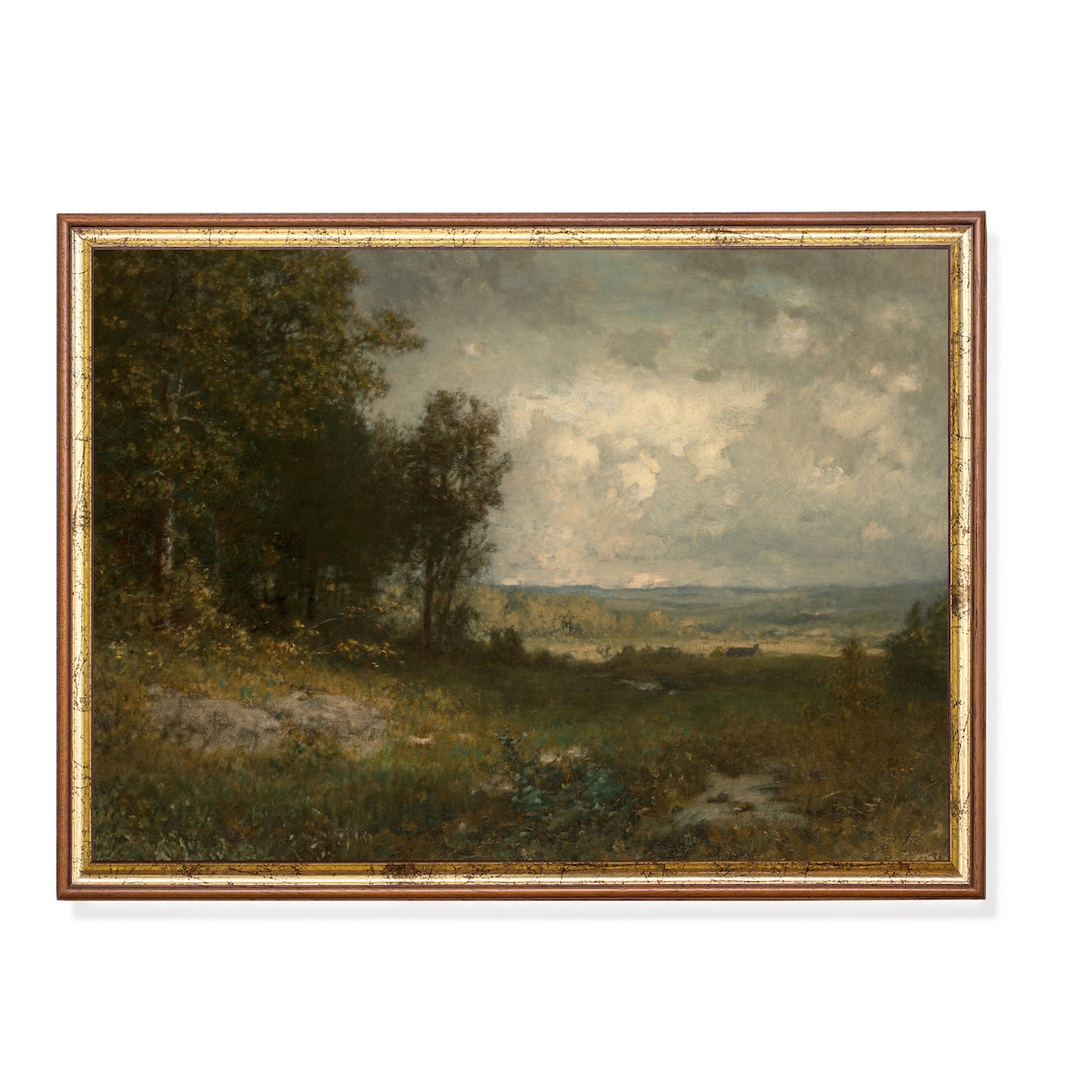 Vintage Landscape Painting Art Print, Rustic Decor