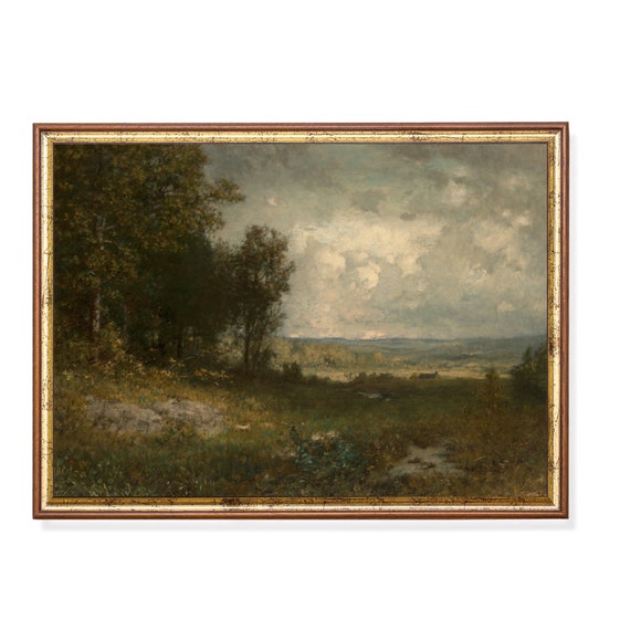 Vintage Landscape Painting Art Print, Rustic Decor