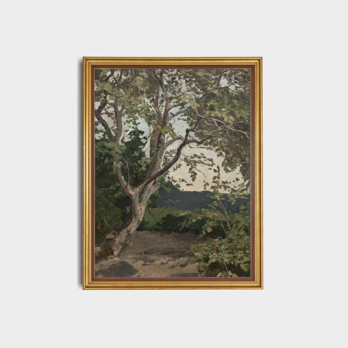 Tall Leaning Tree in a Shady Green Grove Antique Landscape Poster - Image 3