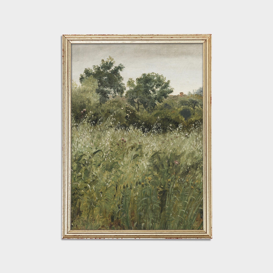 Tall Grass Meadow with Trees Muted Plein Air Landscape Poster - Image 2