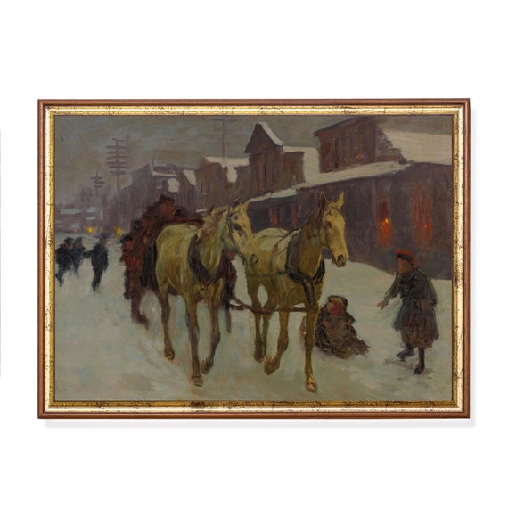 Printed And Shipped Vintage Winter Landscape Antique Art Print Cold Winters Night Scenes Moody Rustic Holiday Art Physical Prints