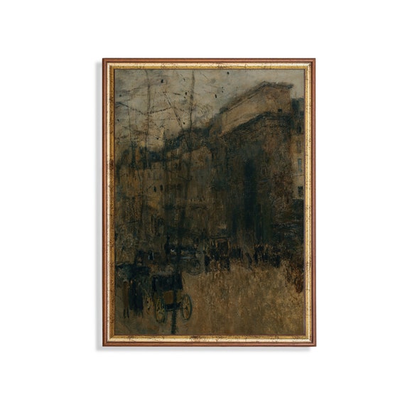 Mailed Print Vintage Cityscape Painting Antique Architecture Print Moody Rustic Artwork Print And Ship Oil Painting Print