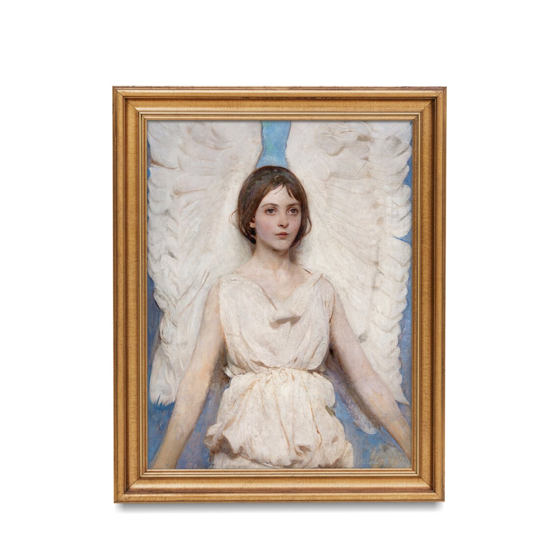 Serene White Winged Angel in White Drapery Vintage Religious Art Poster - Image 2
