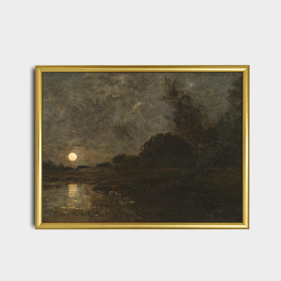 Moonlit River At Night Dark Moody Landscape Vintage Art Poster - Image 2