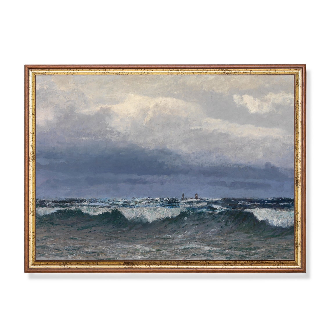 Stormy Ocean Waves with Lighthouse Vintage Seascape Painting Poster