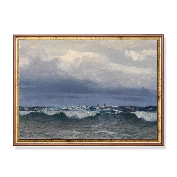 Mailed Print Vintage Seascape Painting Antique Ocean Beach Print Moody Rustic Art Coastal Decor Fine Art Printed And Shipped