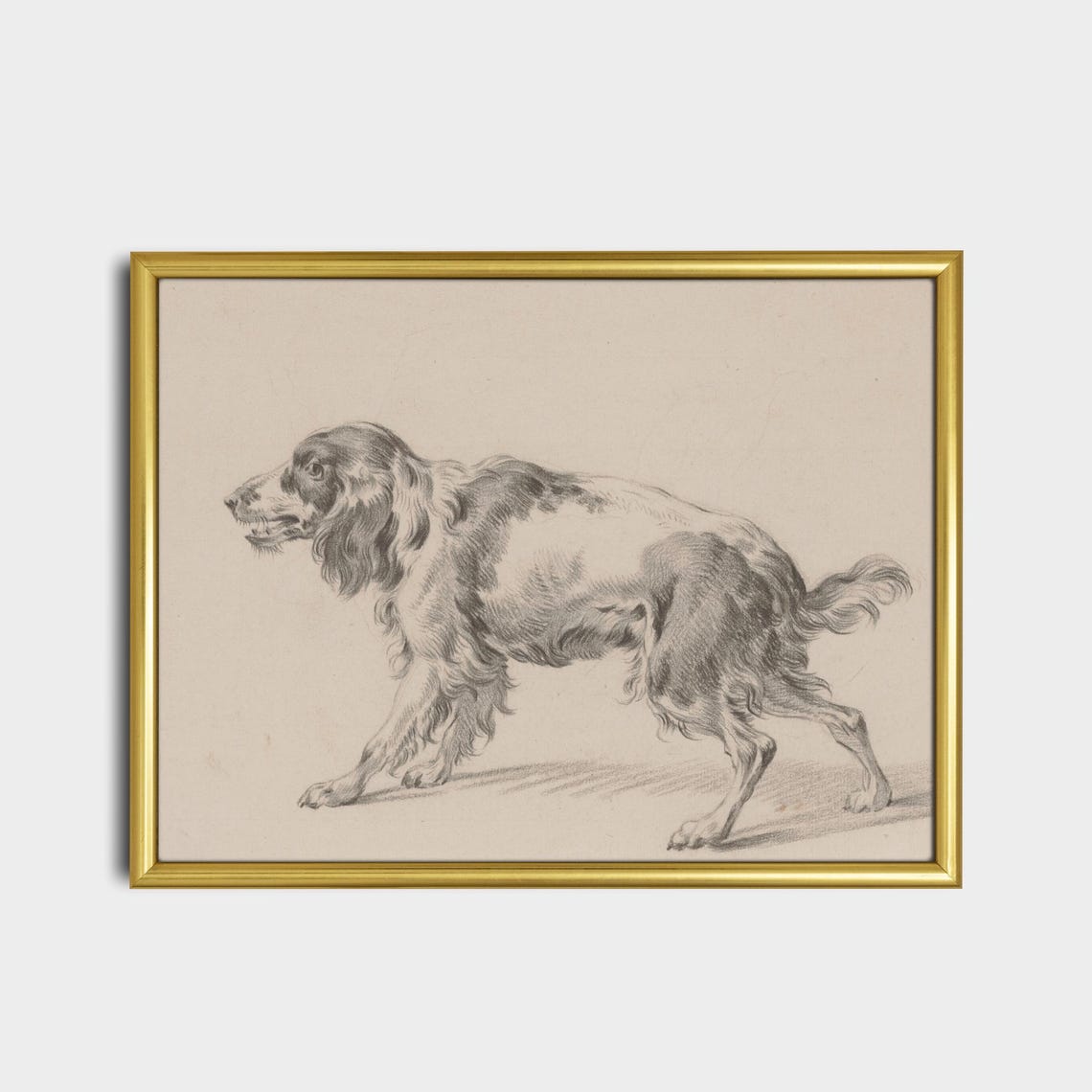 Walking Spaniel Dog in Profile Vintage Graphite Sketch Poster - Image 2
