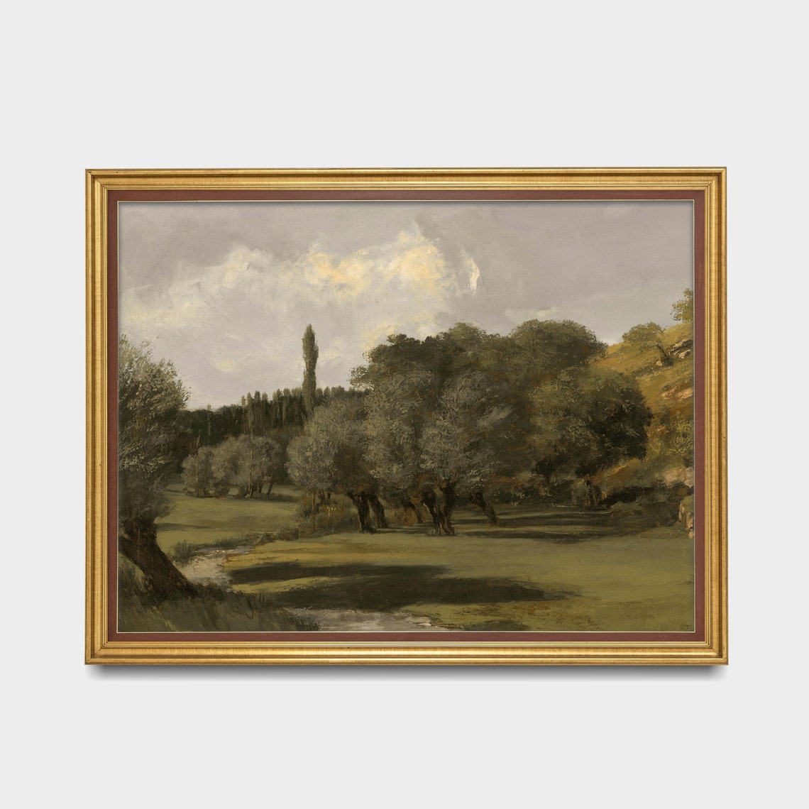 Green Meadow Stream with Oak Trees Antique Pastoral Art Poster - Image 2