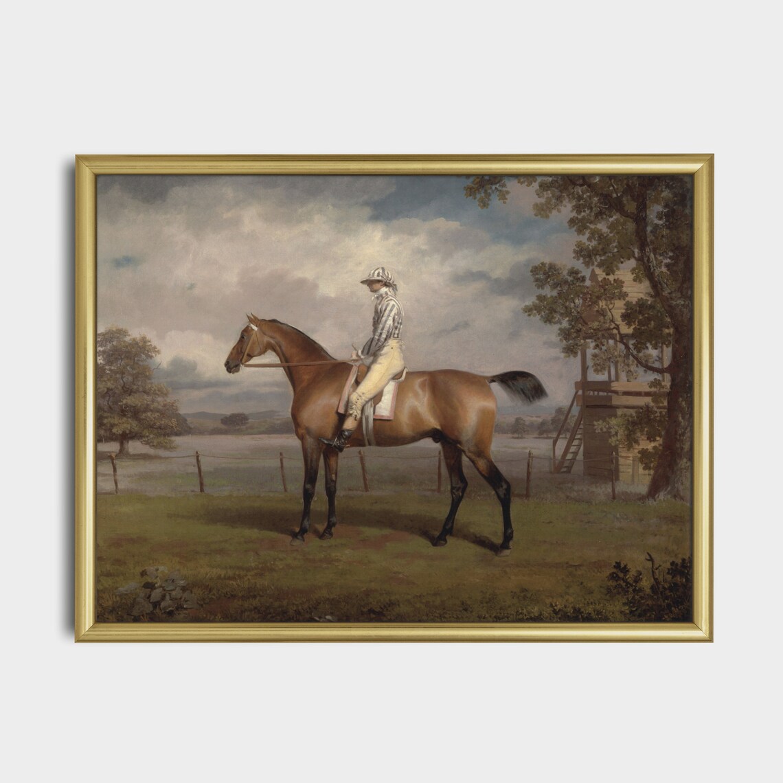 Victorian Jockey in Striped Silks on Bay Racehorse Equestrian Poster - Image 5