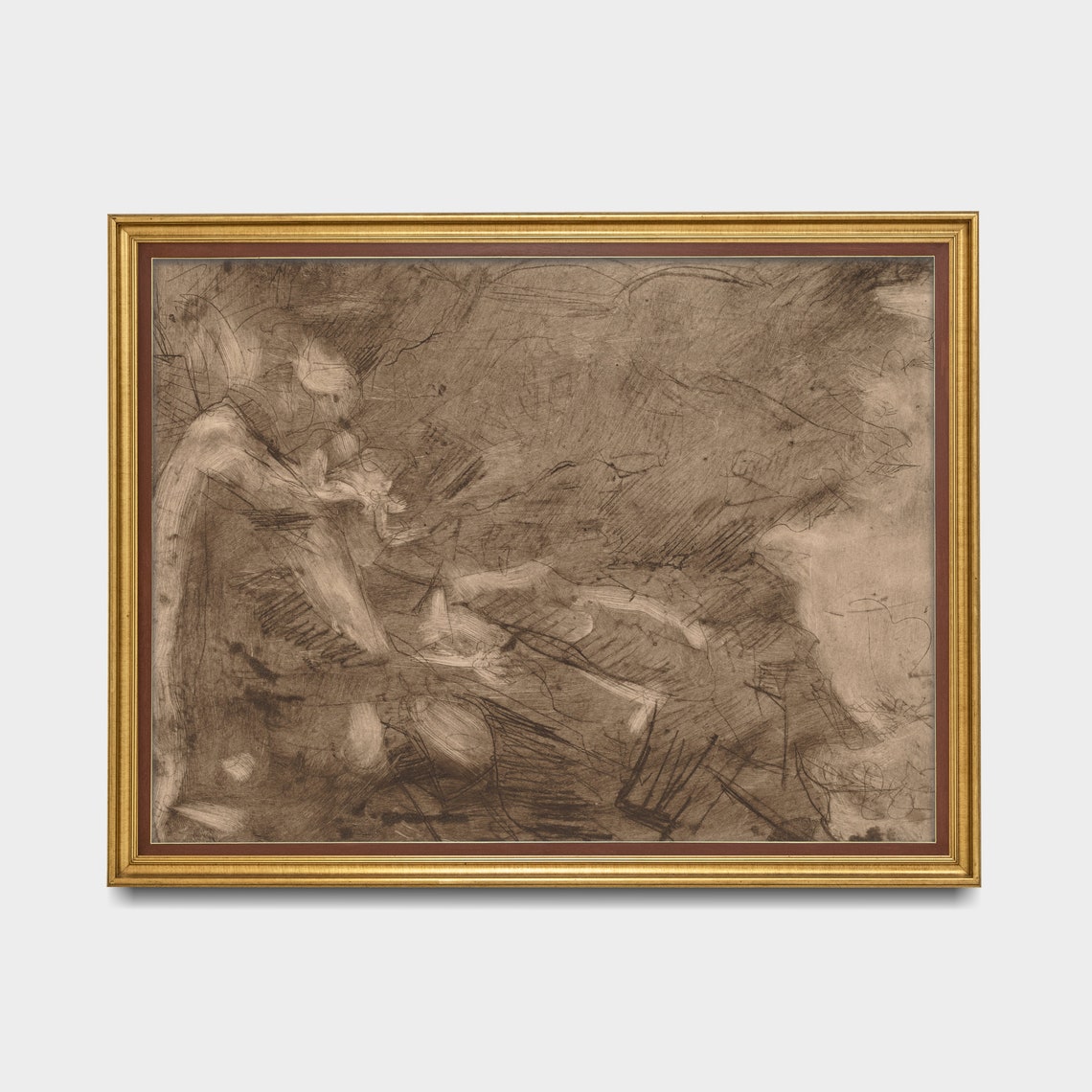 Sepia Sketch of a Reclining Figure Vintage Drawing Study Poster - Image 4