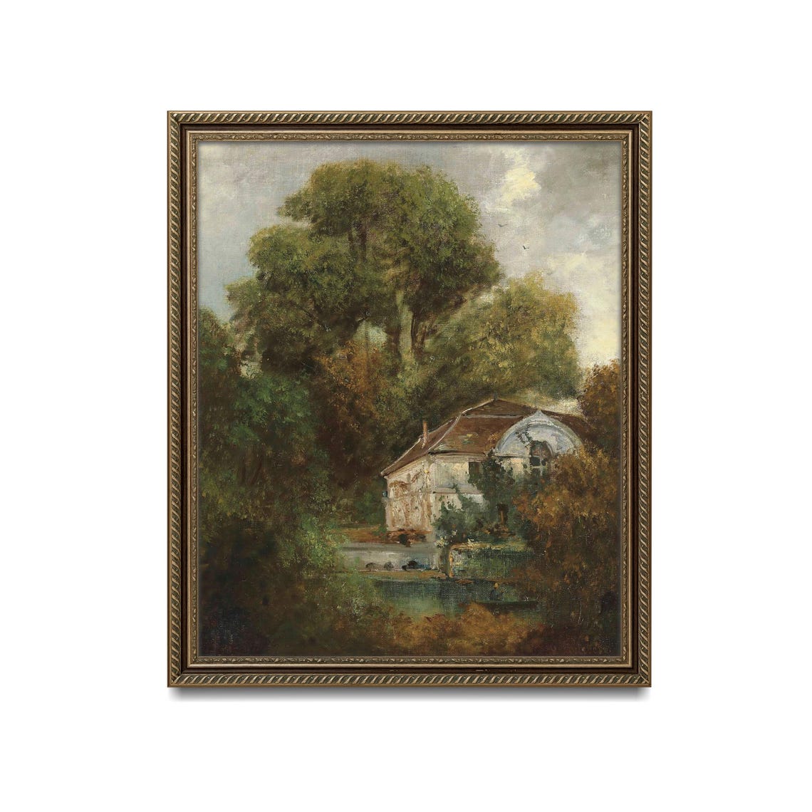 Vintage Countryside Cottage Lush Trees Rustic Landscape Poster