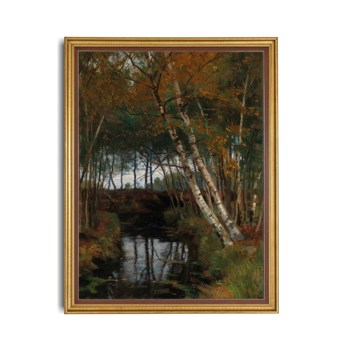 Printed And Shipped Vintage Landscape Print Tranquil Scene With Stream And Birches Rustic Moody Wall Art Nature Inspired Home Decor - Image 2