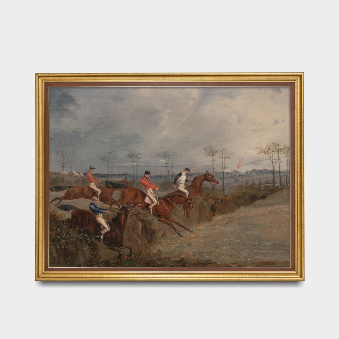 Steeplechase Horse Race Jumping Over a Hedge Equestrian Art Poster - Image 3