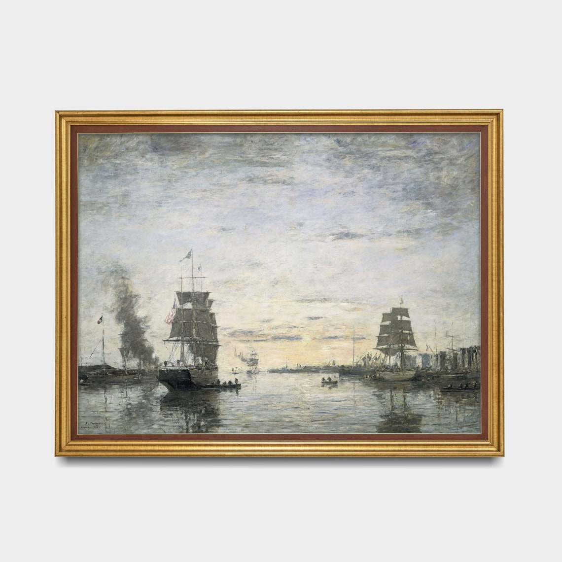 Busy Harbor At Dusk With Tall Ships And Golden Reflections Poster - Image 4