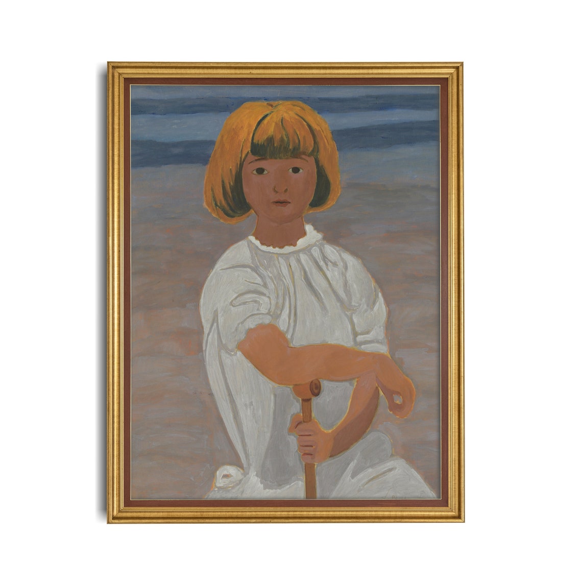 Portrait Of A Young Girl With Orange Bob Holding A Cane Vintage Poster - Image 2