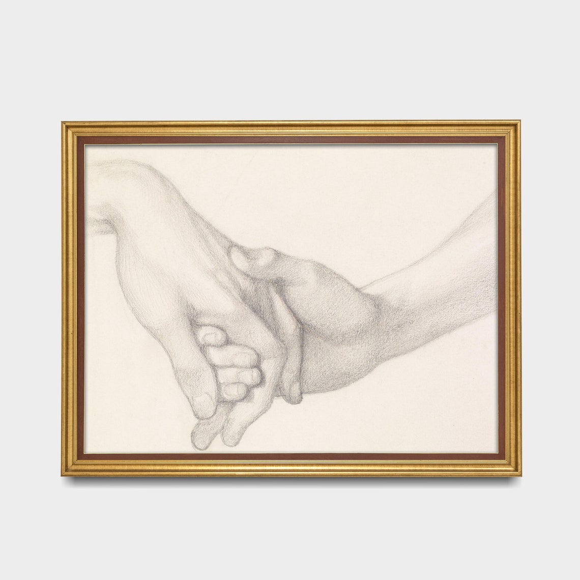 Two Hands Clasped Tender Pencil Sketch Vintage Drawing Poster - Image 2