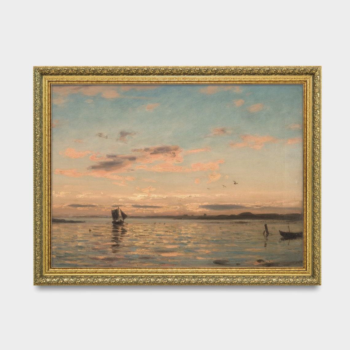 Sailboat at Sunset on Calm Water with Pink Clouds Seascape Poster - Image 3
