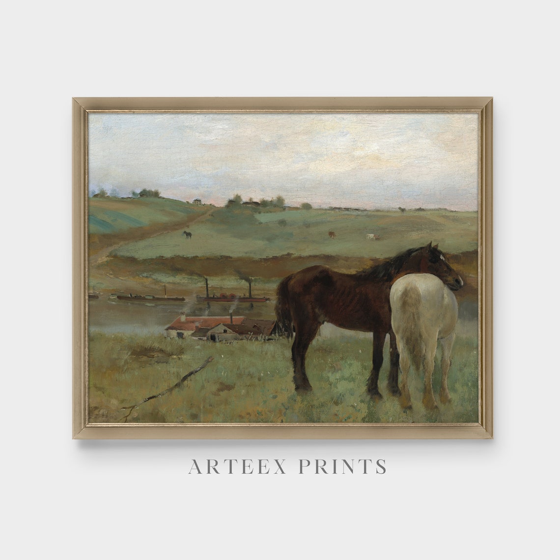 Two Horses in Meadow by Farmhouse Vintage Equestrian Painting Poster - Image 5