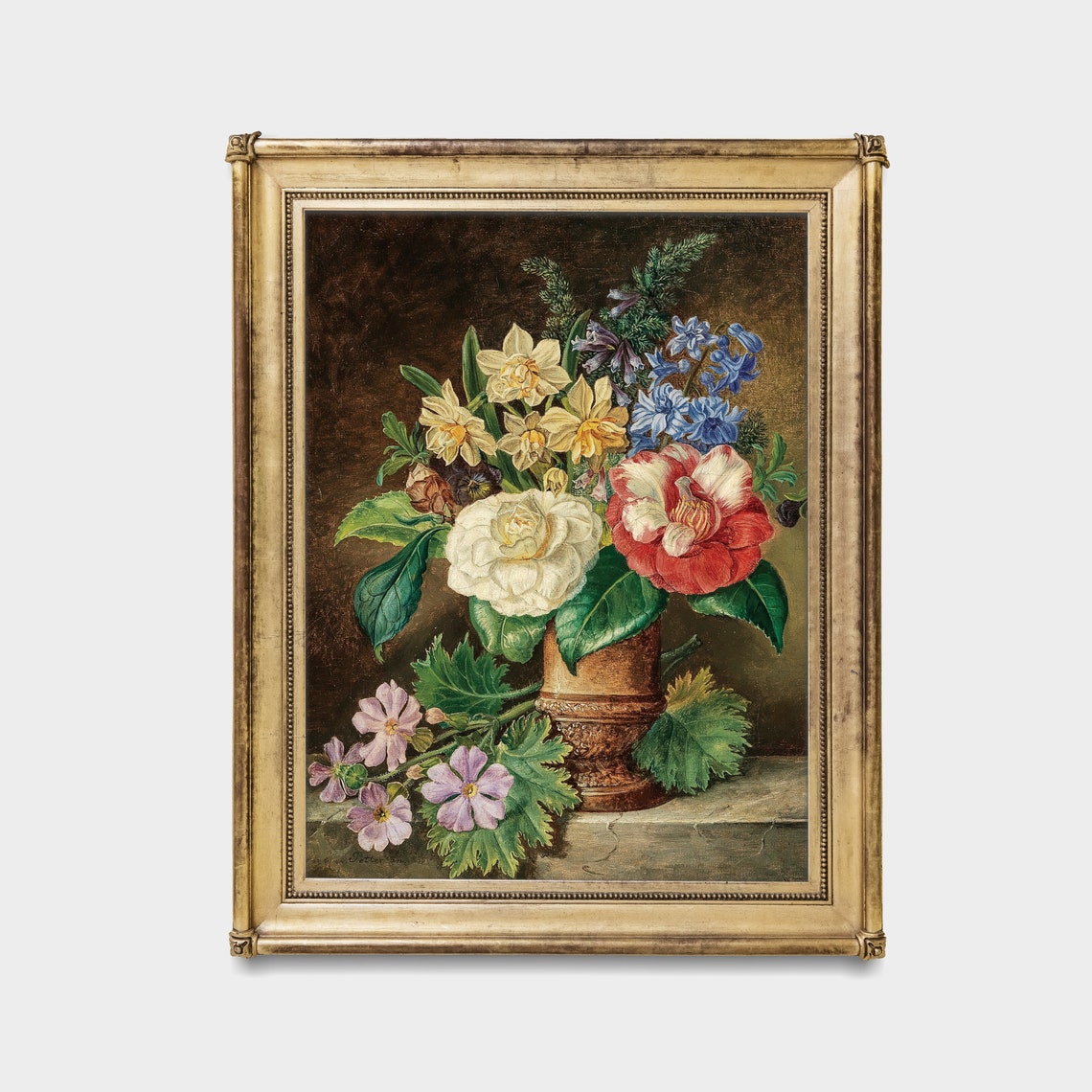 Camellias Daffodils and Bluebells in a Vase Still Life Poster - Image 3