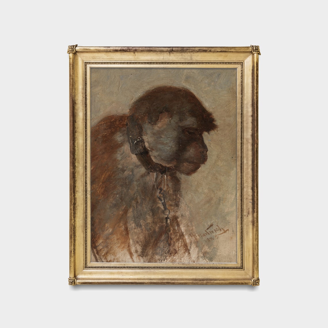 Chained Monkey Head In Profile Vintage Rustic Animal Painting Poster - Image 3