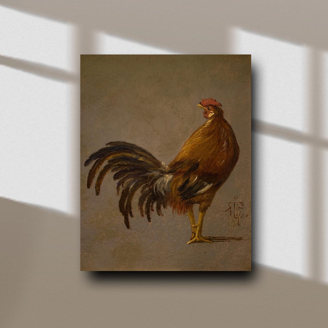 Majestic Chestnut Rooster Portrait Antique Poultry Oil Painting Poster - Image 5