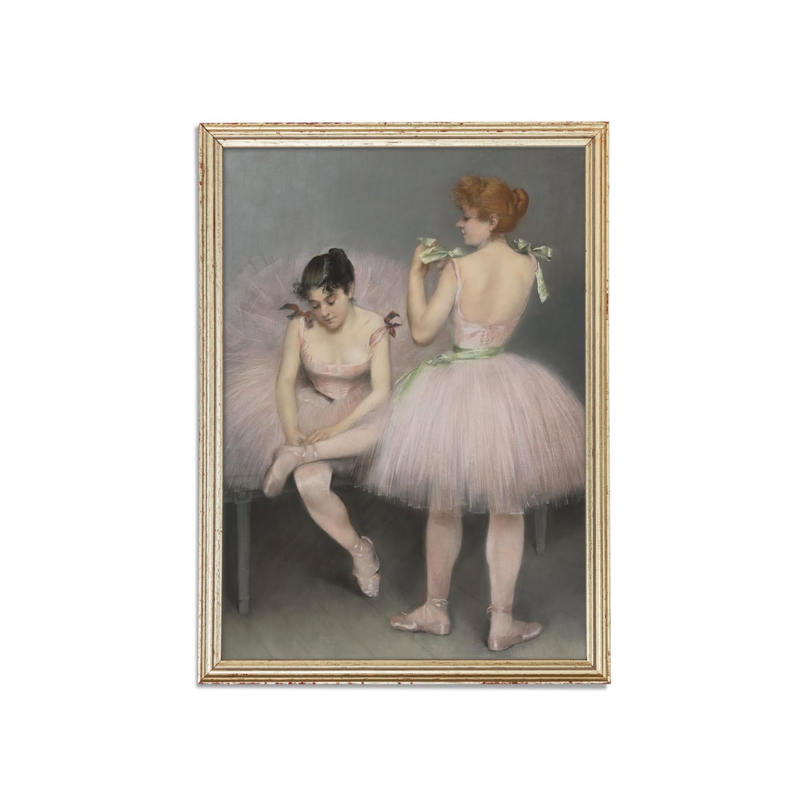 Two Ballerinas in Pink Tutus Antique Ballet Dancers Painting Poster - Image 3