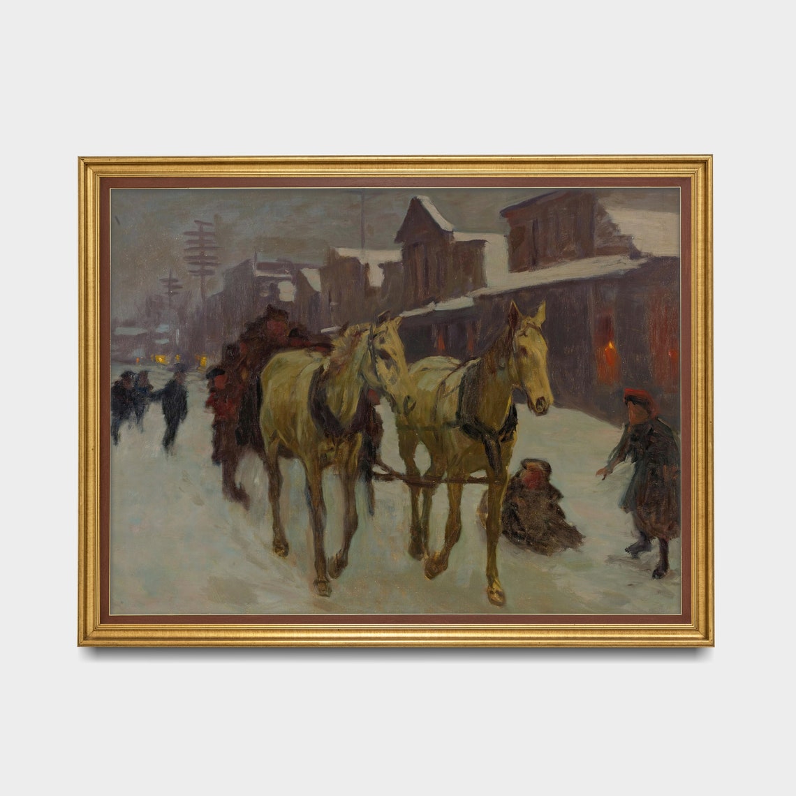 Vintage Winter Landscape Antique Art Print Cold Winters Night Scenes Wall Art Moody Rustic Holiday Art - Image 3