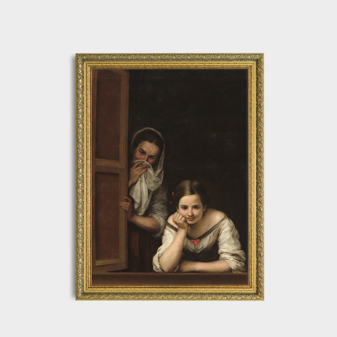 Vintage Portrait of Two Women at a Window, Art Print - Image 3