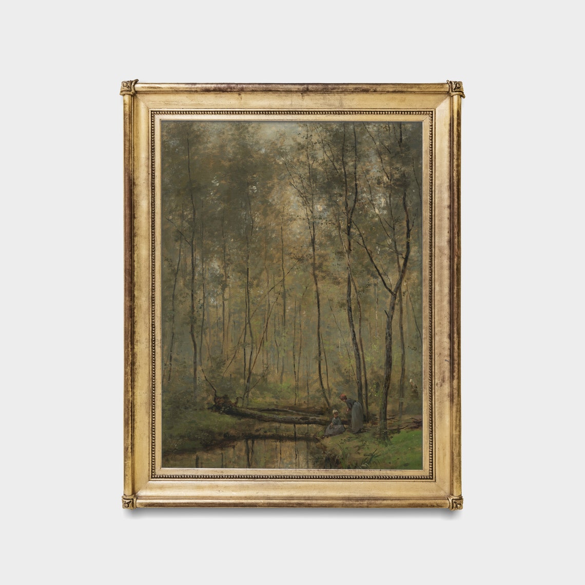 Tall Trees and Quiet Figures by a Forest Pond Vintage Poster - Image 3