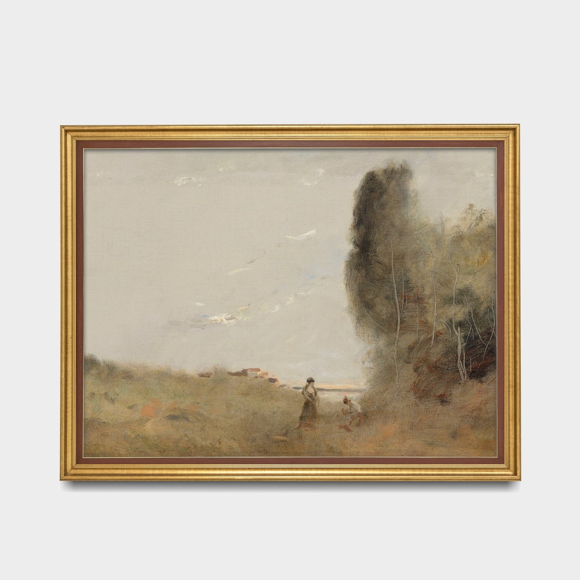 Misty Country Path With Two Figures Foggy Vintage Landscape Poster - Image 2